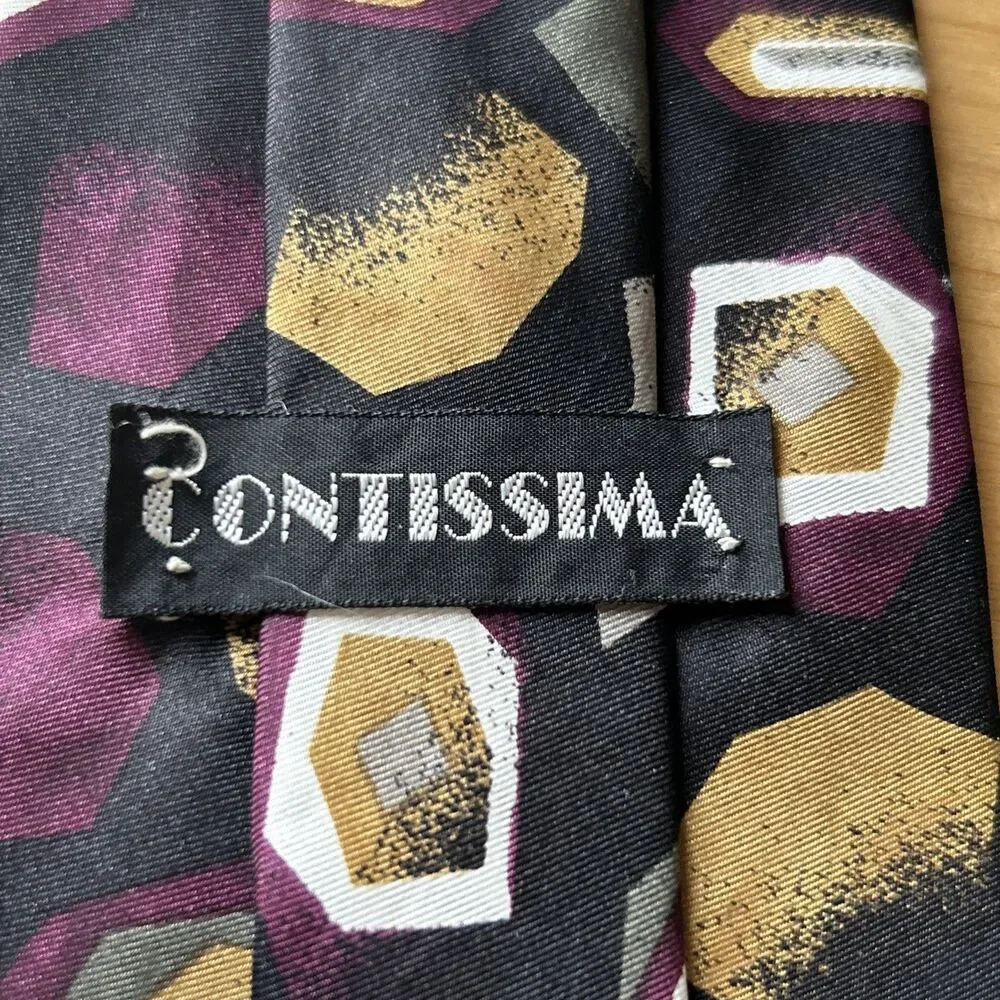 Vintage Contissima Tie Black w Abstract Colorful Shapes Silk Necktie 59 x 3.75